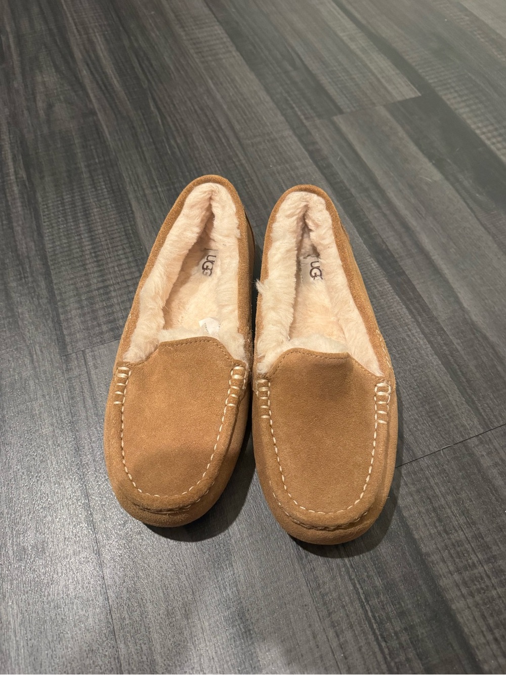 UGG Chestnut Suede Shearling-Lined Slip-On Moccasins